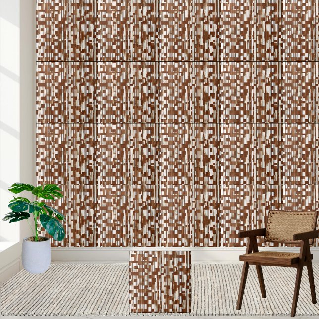 Moderne, braun und weiß geometrische, karierte Fli Fliese (Modern Brown and White Geometric Checkered Tile)