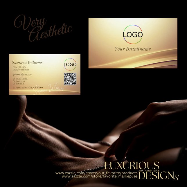 Moderne braune Beige-Curve-Dekoration mit Logo-QR- Visitenkarte (Von Creator hochgeladen)