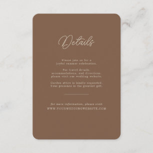 Moderne Braune Beige Minimalistische Hochzeits-Det Begleitkarte