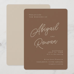 Moderne Braune Beige Minimalistische Schrift Hochz Einladung