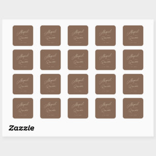 Moderne braune beige Schrift Hochzeitsaufkleber Quadratischer Aufkleber