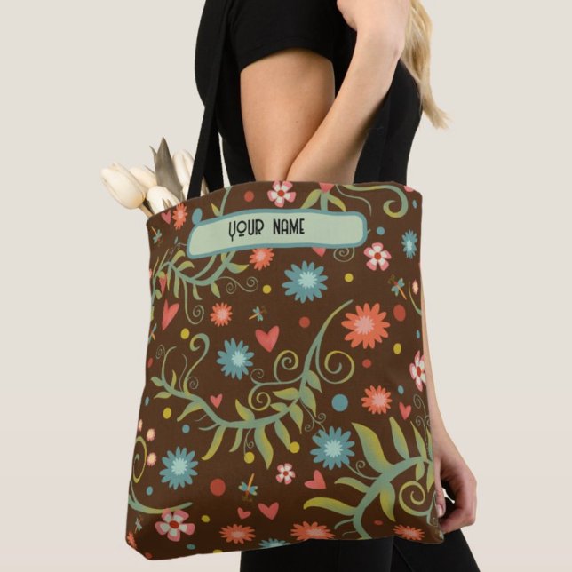 Moderne braune Blumenmuster Inspirivity Tasche (Von Creator hochgeladen)