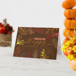 Moderne braune botanische Line-Art-Herbst-Thanksgi Karte