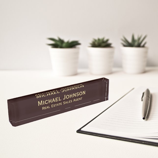 Moderne braune Gold Berufliche Führungskraft Namensplakette (Modern Brown Gold Professional Business Executive Desk Name Plate)