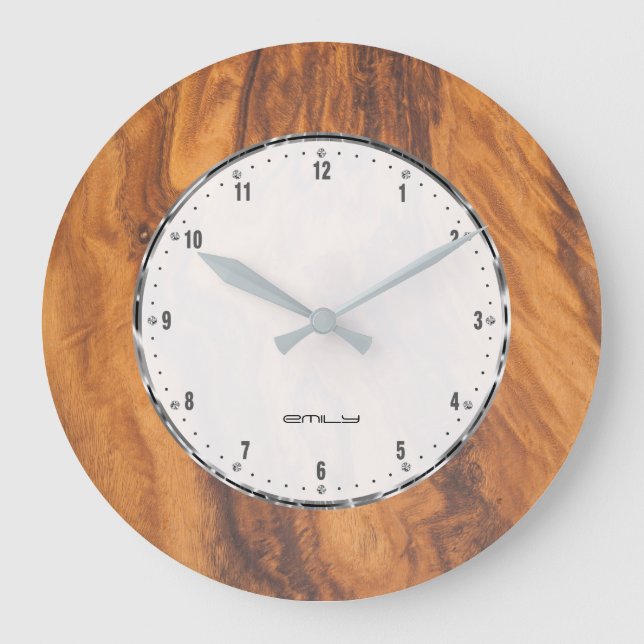 Moderne braune Imitate Holztextur Große Wanduhr (Vorderseite)