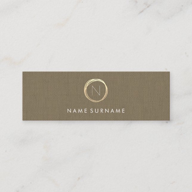 Moderne braune klassische Leinen Elegant Gold Mono Mini Visitenkarte (Vorderseite)