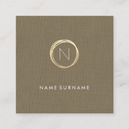 Moderne braune klassische Leinen Elegant Gold Mono Quadratische Visitenkarte