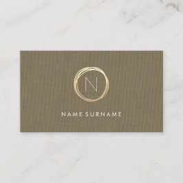Moderne braune klassische Leinen Elegant Gold Mono Visitenkarte