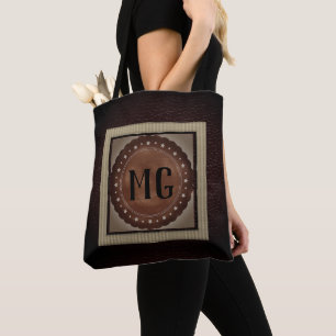 Moderne braune Ledertasche mit Monogramm Tasche