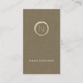 Moderne braune Linen Elegante Gold Monogram Vertik Visitenkarte