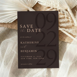 Moderne Braune Minimalistische Hochzeit Save The Date