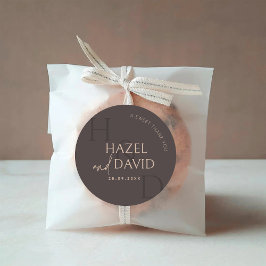Moderne Braune Monogramm-Minimalismus-Hochzeit Runder Aufkleber