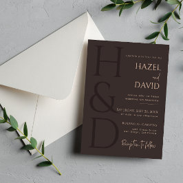 Moderne Braune Monogramm-Minimalistische Hochzeit Einladung