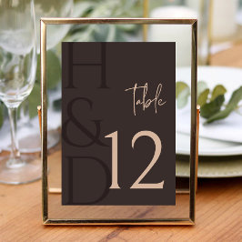 Moderne Braune Monogramm-Minimalistische Hochzeit Tischnummer