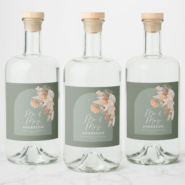 Moderne braune Pampasgras Mr. & Mrs. Alkoholflaschenetikett (Flaschen)