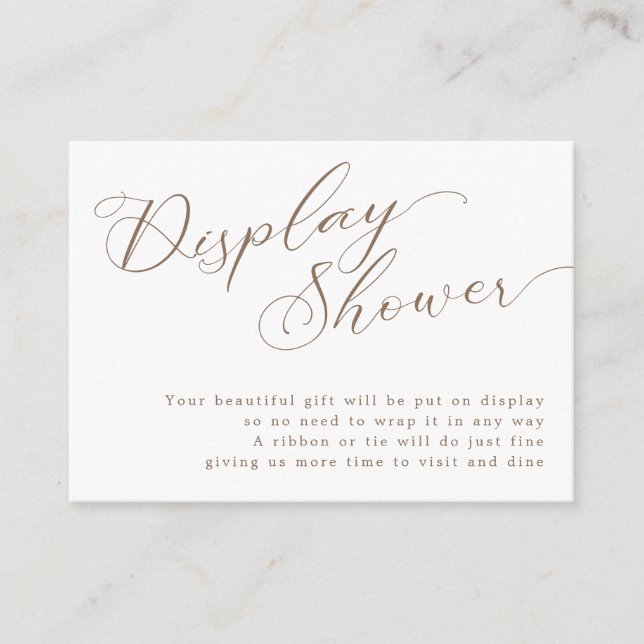 Moderne braune Script-Brautparty-Display-Dusche Begleitkarte (Vorderseite)