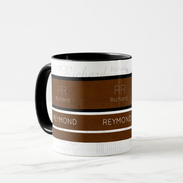 moderne braune Streifen mit Namen masculi Tasse (Vorderseite Links)