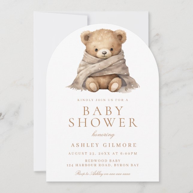 Moderne braune Teddy Bear Baby Dusche Einladung (Vorderseite)