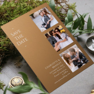 Moderne braune Vier-Foto-Hochzeit Save The Date