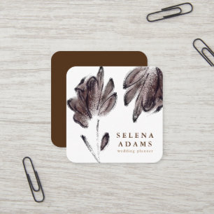 Moderne braune Wasserfarbe Floral Stilvoll Quadratische Visitenkarte