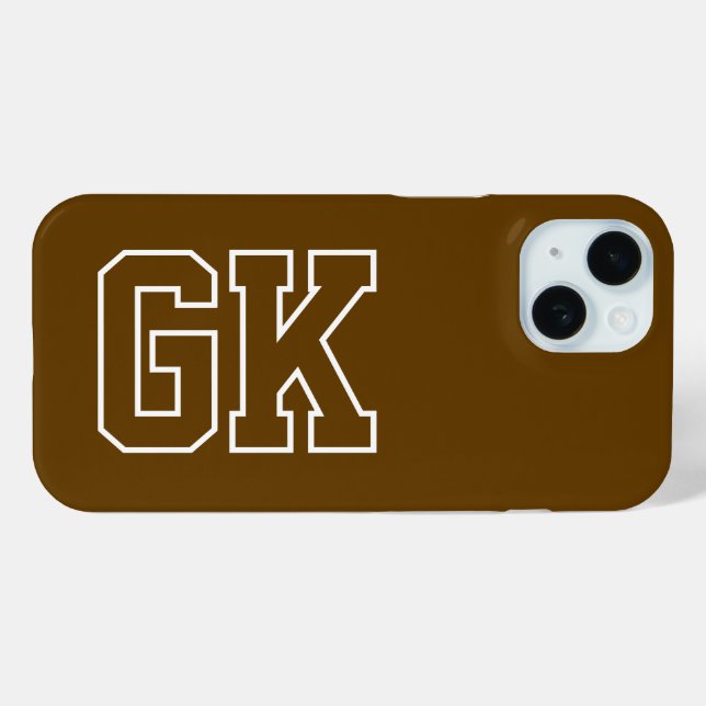 Moderne braune weiße Varsity-Monogramm-Initialen Case-Mate iPhone Hülle (Rückseite (Horizontal))