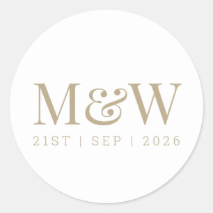 Moderne Braut Groom Gold Monogram weiß Runder Aufkleber