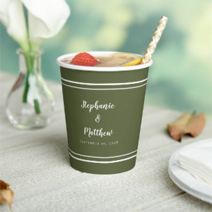 Moderne Braut & Groom Hochzeit Einfaches Olivenöl Pappbecher