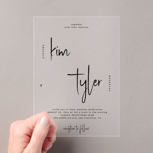 Moderne Braut- und Bräutigskripte Acryleinladungen (Insitu (Handheld))