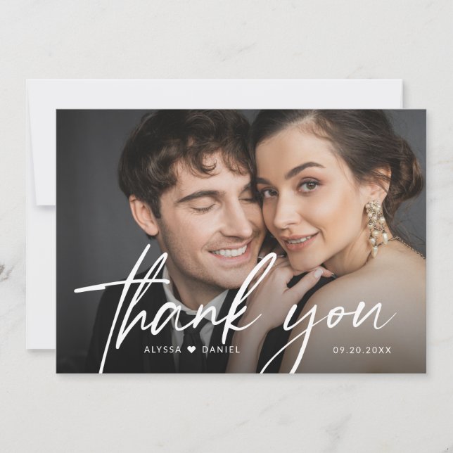 Moderne Brautgroom-Foto-Handschrift-Hochzeit Dankeskarte (Vorderseite)