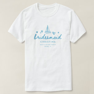 Moderne Brautjungfer Blaue Schrift Lake Junggesell T-Shirt