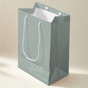 Moderne Brautjungfer-Geschenktasche aus Salbei Mittlere Geschenktüte
