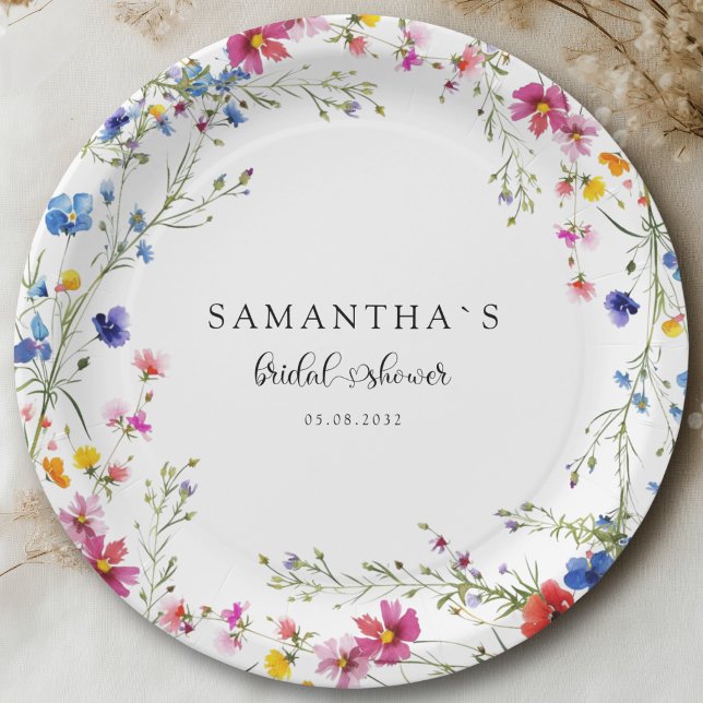 Moderne Brautparty mit Wildblumen  Pappteller (Modern Wildflower Bridal Shower Paper Plates)
