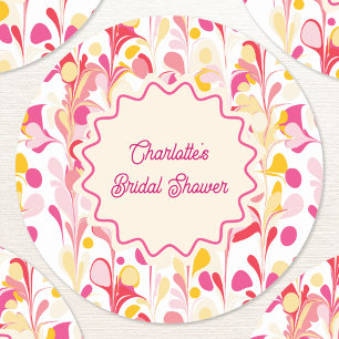 Moderne Brautparty Retro Abstrakte Rosa Wellen Runder Aufkleber