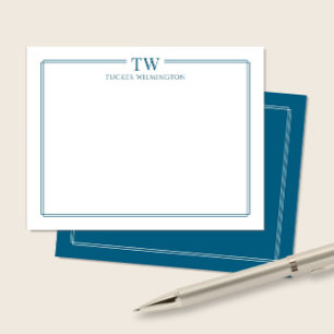Moderne Briefpapier mit zwei Initialen und blauem  Mitteilungskarte