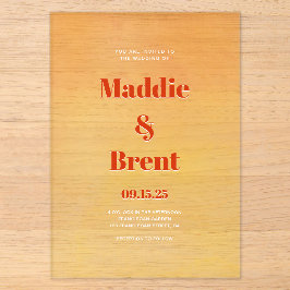 Moderne Bright & Bold glänzende Orange Wedding Acryleinladungen