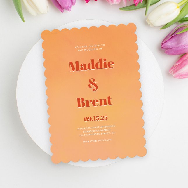 Moderne Bright & Bold glänzende Orange Wedding Einladung (Von Creator hochgeladen)