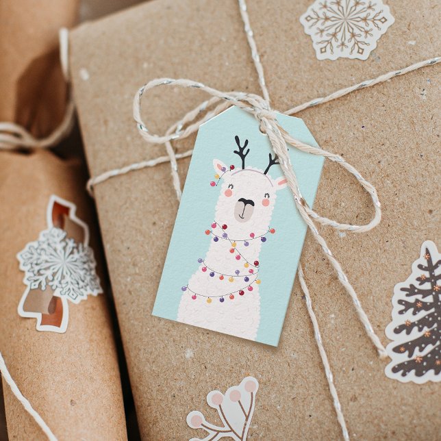 Moderne Bright Colors Weihnachtslama Personalisier Geschenkanhänger (Modern Bright Colors Christmas Llama Personalized Gift Tags)