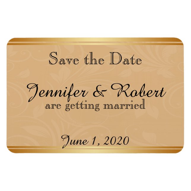 Moderne Bronze-Blumen-Hochzeit retten das Datum Magnet (Horizontal)