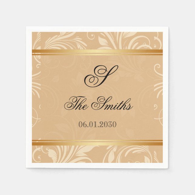 Moderne Bronze-Blumenhochzeit Serviette (Vorderseite)