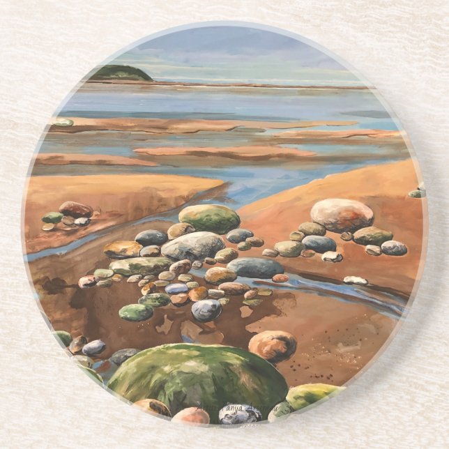 Moderne BROWNS verschneiden Seascape-Malerei Getränkeuntersetzer (Vorne)