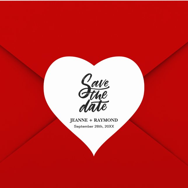 Moderne Brush Lettered Wedding Save the Date Herz-Aufkleber (Custom wedding heart sticker creates a stylish touch for invitation envelopes.)