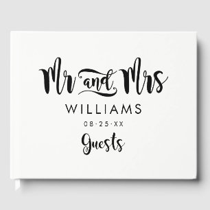 Moderne Brush-Schrift Mr und Mrs Hochzeit Gästebuch