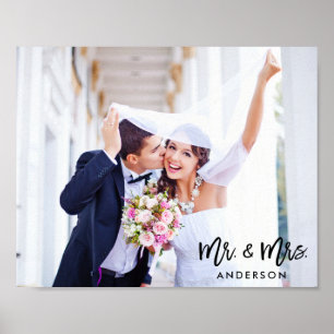 Moderne Brush Script Herr und Frau Hochzeitsfoto Poster