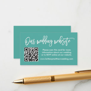 Moderne Brush Script Wedding Website QR Aquamarin Begleitkarte