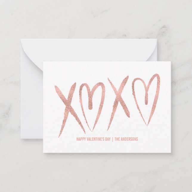 Moderne Brushed Rose Gold Klassenzimmer Valentine  Mitteilungskarte (Vorderseite)