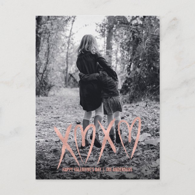 Moderne Brushed Rose Gold Valentine Foto Postkarte (Vorderseite)