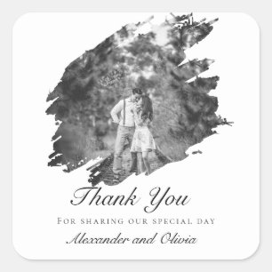 Moderne Brushhub-Foto-Gastgeschenk Hochzeit   Weiß Quadratischer Aufkleber