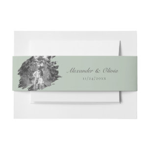 Moderne Brushstroke Foto Wedding   Sage Green Einladungsbanderole