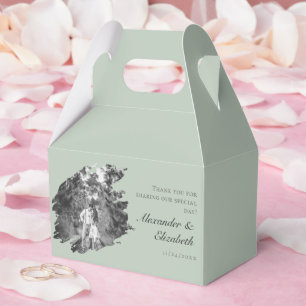 Moderne Brushstroke Foto Wedding   Sage Green Geschenkschachtel