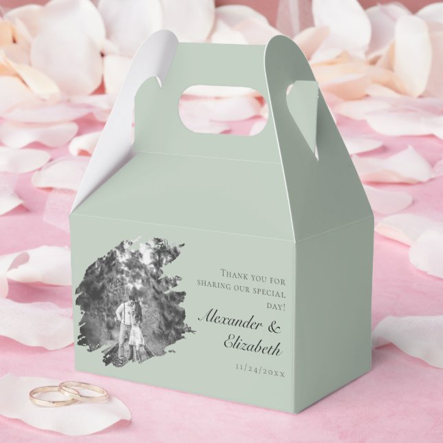 Moderne Brushstroke Foto Wedding | Sage Green Geschenkschachtel (Hochzeit)